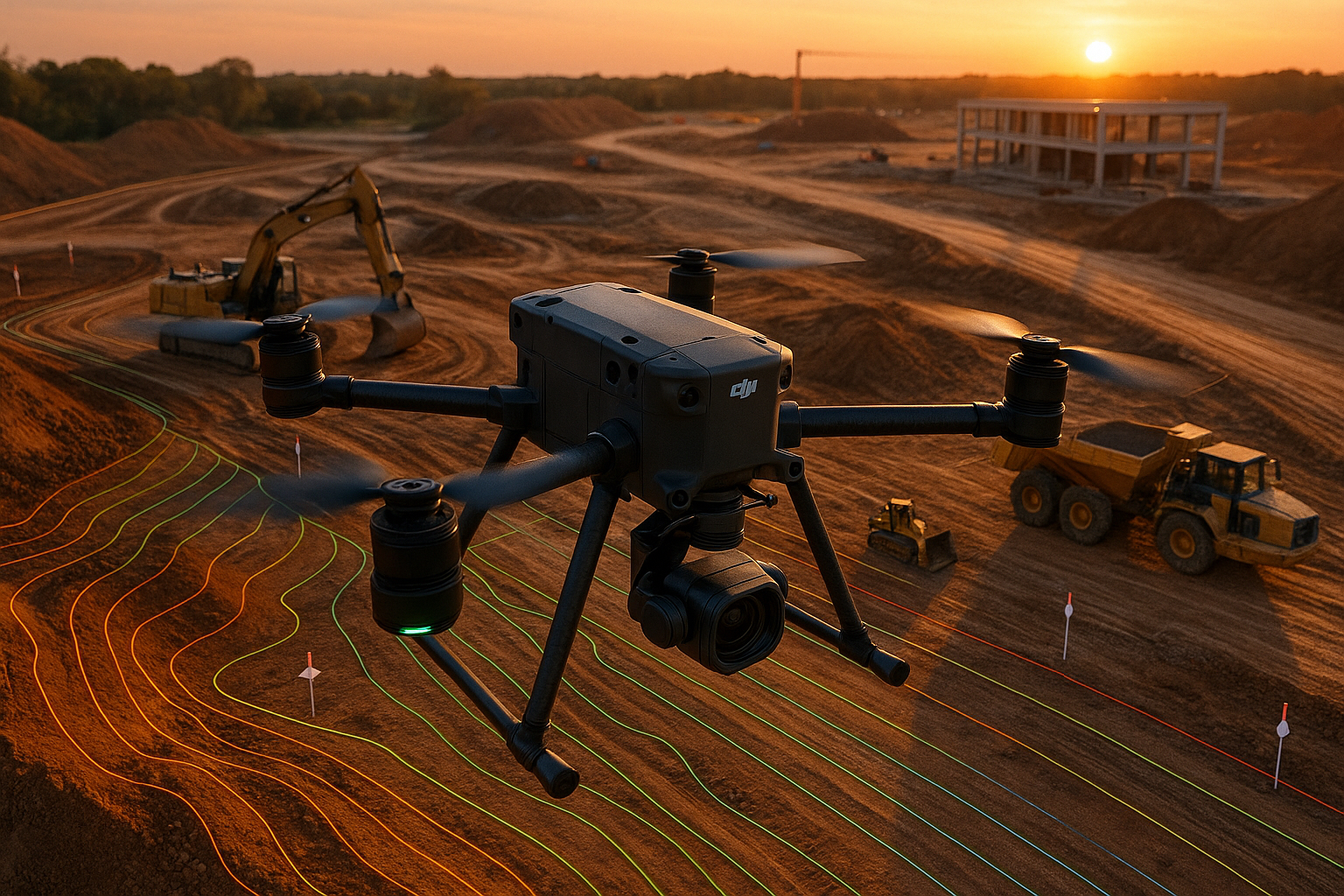 Drone aerial surveying on construction site