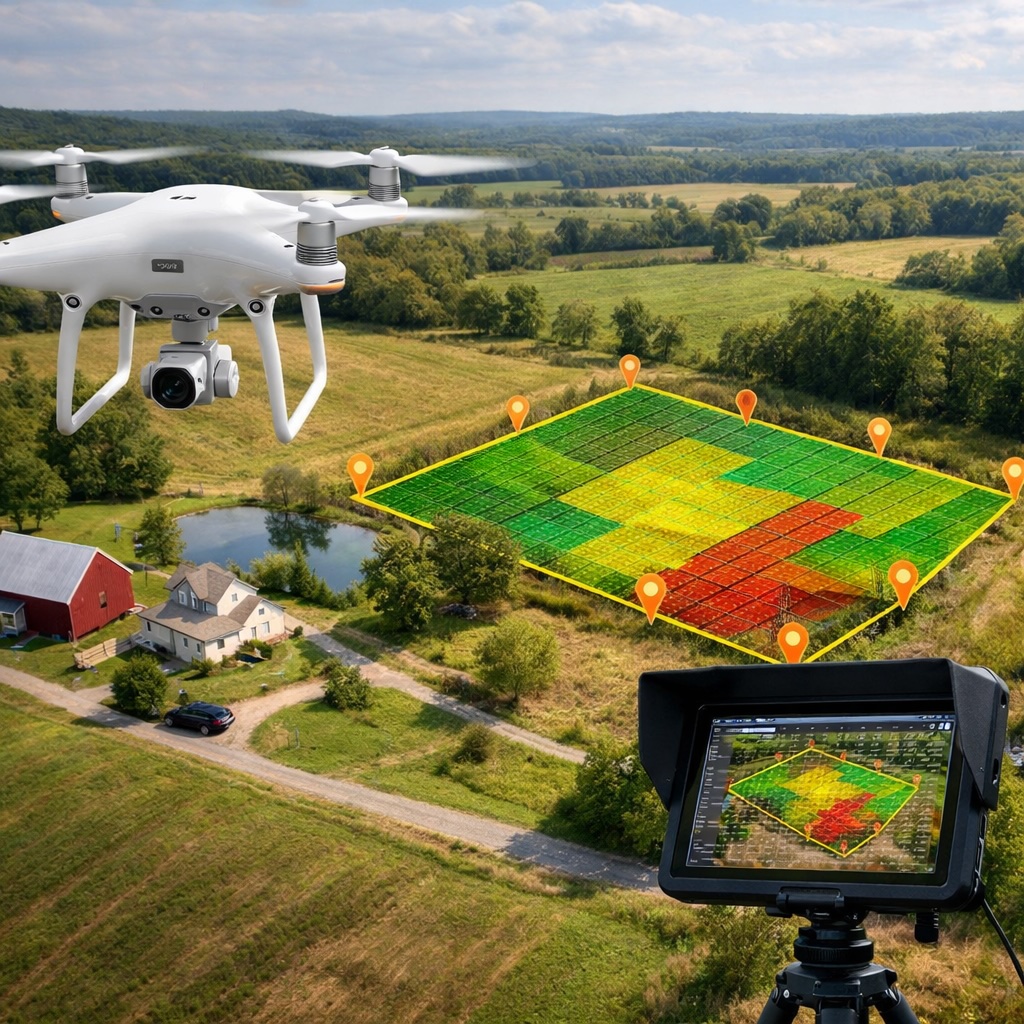 DJI drone surveying land