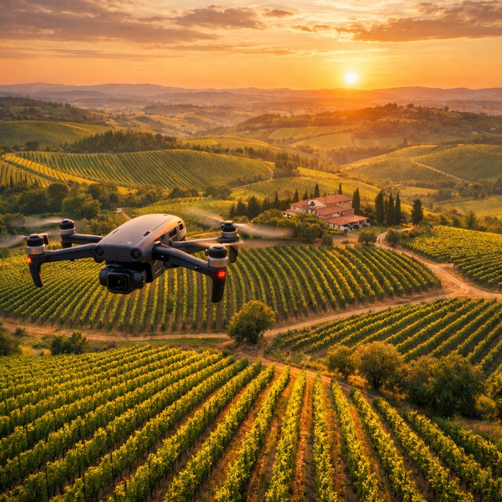 DJI drone monitoring vineyard