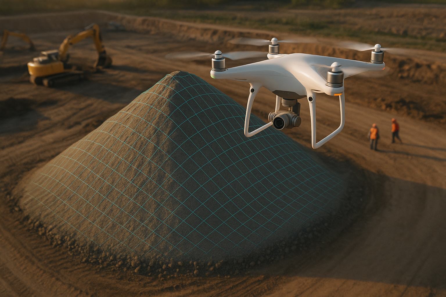Drone measuring construction stockpile